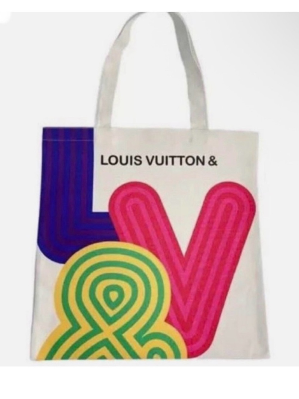 Louis Vuitton White Tote with Pink, Green & Blue Graphic